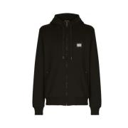 Dolce & Gabbana Zip-Up Cotton Jersey Hoodie Black, Herr