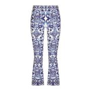 Dolce & Gabbana Majolica Print Flared Cropped Byxor Blue, Dam
