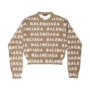 Balenciaga Intarsia-Knit Logo Cropped Sweater Multicolor, Dam