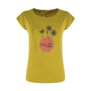 YES ZEE Bomull Logo Print Rund Hals T-shirt Yellow, Dam