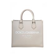 Dolce & Gabbana Beige Nylon Shoppingväska med Gummi Logo Beige, Herr