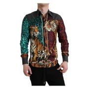 Dolce & Gabbana Tiger Print Button Down Casual Skjorta Multicolor, Her...