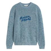 Maison Kitsuné Handskrift Bomull Långärmad Jersey Blue, Herr