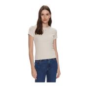Tommy Jeans Räfflad Bomull Slim Fit T-shirt Beige, Dam