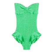Reina Olga Ruffled Strapless Brazilian Swimsuit Green, Dam