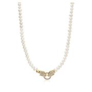 Nialaya Pearl Choker with Double Panther Head in Gold White, Herr