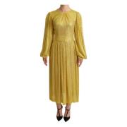 Dolce & Gabbana Gul Kristall Mesh Veckad Maxi Klänning Yellow, Dam