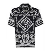 Dolce & Gabbana Silkesskjorta med logotyptryck och klassisk krage Mult...