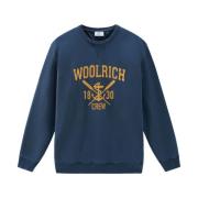 Woolrich Blå Logo Print Crew Neck Sweater Blue, Herr