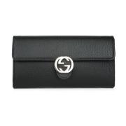 Gucci Läder Crossbody Plånbok med Silver Hardware Black, Dam