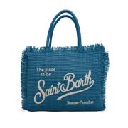 MC2 Saint Barth Rafia Shopper Väska med Fransade Profiler Blue, Dam