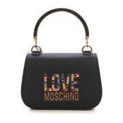 Love Moschino Stilig Liten Väska med Rhinestone Logo Black, Dam