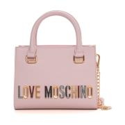 Love Moschino Metallic Guld Handväska med Logo Pink, Dam