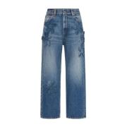 Valentino Garavani Hibiscus Broderade Straight-Fit Jeans Blue, Dam
