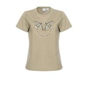 Pinko Love Birds Rhinestone T-shirt Beige, Dam