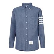 Thom Browne Blå Chambray Skjorta med 4-Bar Detalj Blue, Herr