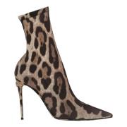 Dolce & Gabbana Leopard-Print Stretch Fabric Boot Brown, Dam