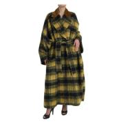 Dolce & Gabbana Lyxig Rutig Trenchcoat Gul Multicolor, Dam