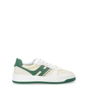 Hogan Vita och Gröna Läder Sneakers Vintage Stil White, Herr