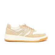 Hogan Beige Tyg Sneakers med Lärdetaljer Multicolor, Dam