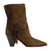 Aquazzura Gröna Mocka Ankelboots Fransar Kuba Brown, Dam