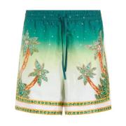 Casablanca Grön Silke Shorts Multifärgad Tryck Multicolor, Herr