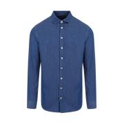 Giorgio Armani Blå Denim Bomull Skjorta Ss24 Blue, Herr