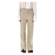 Salvatore Ferragamo Beige Linen Blend Tailored Trousers Beige, Dam