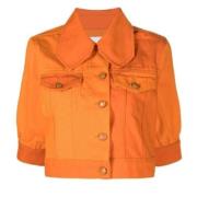Ganni Orangeade Denim Puff Sleeve Jacket Orange, Dam
