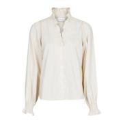 Neo Noir Randig knapp ned smock blus Beige, Dam