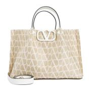 Valentino Garavani Ivory VLogo Medium Tote Axelväska Beige, Dam