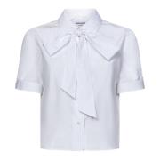 Thom Browne Vit Bomull Poplin Tucked Skjorta med Båge Slips White, Dam