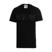 Moschino Kortärmad T-shirt med Strass Logo Black, Herr
