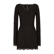 Dolce & Gabbana Spets Mini Klänning Fyrkantig Halsringning Black, Dam