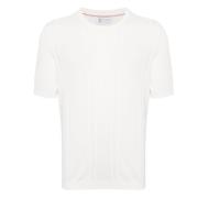 Brunello Cucinelli Vit Bomull Stickad Crew Neck T-shirts White, Herr