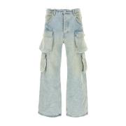 Purple Brand Avslappnad Dubbel Cargo Denim Jeans Blue, Herr