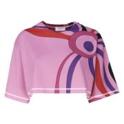Emilio Pucci Marmormönstrad Cropped T-shirt Rosa Multicolor, Dam