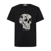 Alexander McQueen Skull Print Bomull T-shirt i Svart Black, Herr