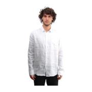 40Weft Vit linneskjorta med långa ärmar White, Herr