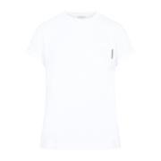 Brunello Cucinelli Vit T-shirt med Monili Tab-ficka White, Dam