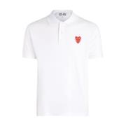 Comme des Garçons Play Vit Bomullspolo med Överlappande Hjärtan White,...