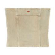 Diesel Bandeau top i slitna denim Beige, Dam