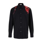 Alexander McQueen Blommig skjorta med harnesdetalj Black, Herr