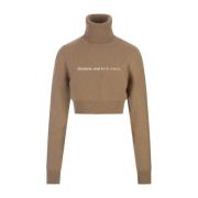 Palm Angels Brun Crop Turtleneck Sweater med Slogan Brown, Dam