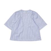 Munthe Blårandig Ruffle Top Blue, Dam