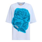 Marni Bomullst-shirt med maxi blommönstertryck Blue, Dam