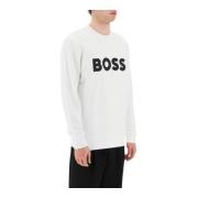 Boss Logo Crew-neck Sweatshirt i Ekologisk Bomull White, Herr