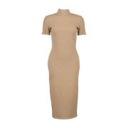 Fendi Kortärmad hög hals midi klänning Beige, Dam