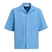 Marni Denim bowling skjorta med mending logo Blue, Herr