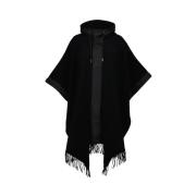 Moncler Huvad ullcape med fransade kanter Black, Dam